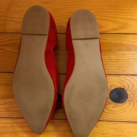 Red Suede Flats with Bow Accent - Picture 3 of 3